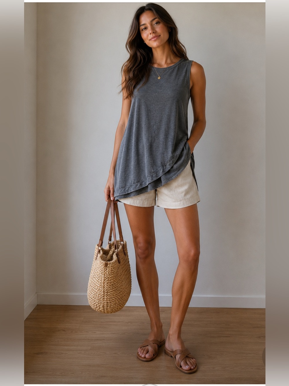 Wilt Sleeveless Asymmetrical Layered Tunic - Charcoal Gray